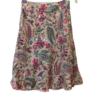 EAST 5th Floral Paisley Print Linen Blend A-Line Skirt with Ruffle (6P)